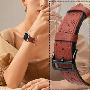 Каишка от естествена кожа Leather - Apple Watch Ultra 49mm / Ultra 2 49mm / 45mm Series 9 / 45mm Series 8 / 45mm Series 7 / 44mm SЕ (2nd gen) / 44mm SE / 44mm Series 6 / 44mm Series 5 / 44mm Series 4 / 42mm Series 3 / 42mm Series 2 червен - Img 5