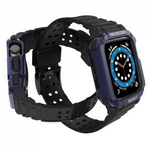Подсилен калъф за корпус с каишка Protect - Apple Watch 45mm Series 9 / 45mm Series 8 / 45mm Series 7 / 44mm SЕ (2nd gen) / 44mm SE / 44mm Series 6 / 44mm Series 5 / 44mm Series 4 / 42mm Series 3 / 42mm Series 2 черен - Img 3