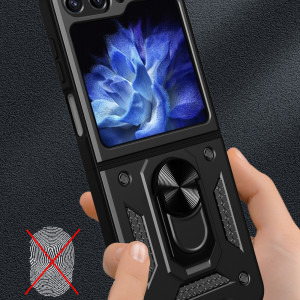 Подсилен калъф Hybrid Armor Camshield с подвижно покритие за камерата и стойка - Z Flip5 черен - Img 4