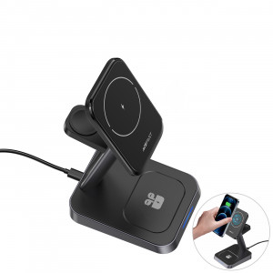 Безжично зарядно със стойка ACEFAST Qi 15W за iPhone (поддържа Magsafe), Apple Watch и AirPods (E3) черно - Img 15
