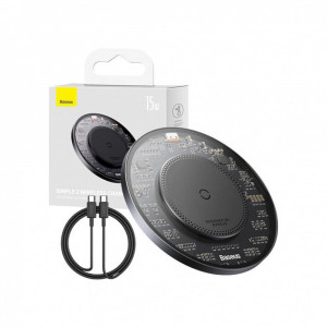 Безжично зарядно BASEUS BS-W530 15W + кабел USB Type C 24W 1m черно - Img 5