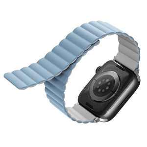 Двулицева магнитна каишка UNIQ Revix - Apple Watch Ultra 49mm / Ultra 2 49mm / 45mm Series 9 / 45mm Series 8 / 45mm Series 7 / 44mm SЕ (2nd gen) / 44mm SE / 44mm Series 6 / 44mm Series 5 / 44mm Series 4 / 42mm Series 3 / 42mm Series 2 бял / син - Img 1