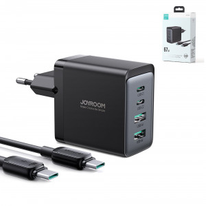 Зарядно за стена JOYROOM GaN 67W 2x USB Type A / 2x USB Type C черен (TCG02) + кабел USB Type C към USB Type C 100W 1.2m черно - Img 12