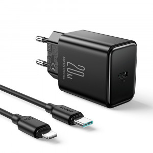 Зарядно за стена JOYROOM JR-TCF06 20W USB Type C Power Delivery + кабел USB Type C към Lightning черно - Img 1