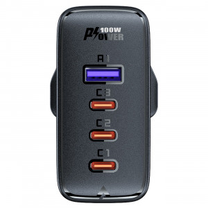 Зарядно за стена (UK стандарт) ACEFAST GaN 100W USB Type A / 3x USB Type C PD черно - Img 4