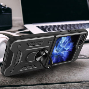 Подсилен калъф Hybrid Armor Camshield с подвижно покритие за камерата и стойка - Z Flip5 черен - Img 5
