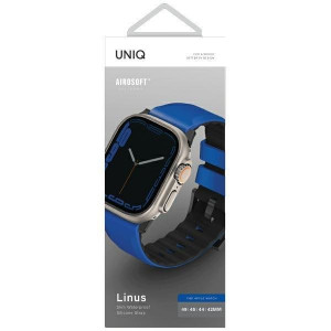 Силиконова каишка UNIQ Linus - Apple Watch Ultra 49mm / Ultra 2 49mm / 45mm Series 9 / 45mm Series 8 / 45mm Series 7 / 44mm SЕ (2nd gen) / 44mm SE / 44mm Series 6 / 44mm Series 5 / 44mm Series 4 / 42mm Series 3 / 42mm Series 2 син / Racing син - Img 4