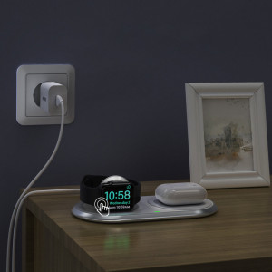 Безжично зарядно със стойка CHOETECH Qi 10W 2в1 MFi + кабел USB Type C (T317) бяло - Img 6