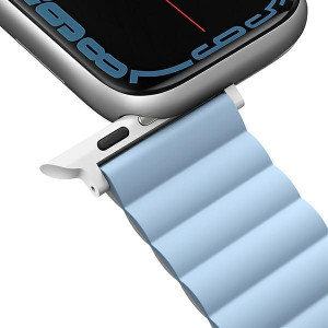 Двулицева магнитна каишка UNIQ Revix - Apple Watch Ultra 49mm / Ultra 2 49mm / 45mm Series 9 / 45mm Series 8 / 45mm Series 7 / 44mm SЕ (2nd gen) / 44mm SE / 44mm Series 6 / 44mm Series 5 / 44mm Series 4 / 42mm Series 3 / 42mm Series 2 бял / син - Img 7