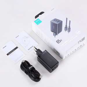 Зарядно за стена JOYROOM GaN 65W USB Type A / 2x USB Type C черен + кабел USB Type C към USB Type C 100W 1.2m (TCG01) черно - Img 14