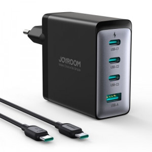 Зарядно за стена JOYROOM JR-TCG04EU GaN 100W USB Type A / 3x USB Type C + кабел USB Type C към USB Type C 100W черно - Img 1
