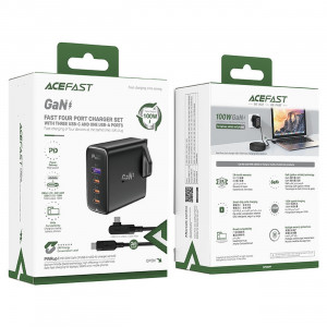 Зарядно за стена (UK стандарт) ACEFAST GaN 100W USB Type A / 3x USB Type C PD черно - Img 5