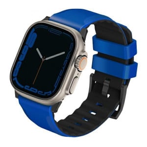 Силиконова каишка UNIQ Linus - Apple Watch Ultra 49mm / Ultra 2 49mm / 45mm Series 9 / 45mm Series 8 / 45mm Series 7 / 44mm SЕ (2nd gen) / 44mm SE / 44mm Series 6 / 44mm Series 5 / 44mm Series 4 / 42mm Series 3 / 42mm Series 2 син / Racing син - Img 1