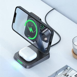 Безжично зарядно със стойка ACEFAST Qi 15W за iPhone (поддържа Magsafe), Apple Watch и AirPods (E3) черно - Img 6