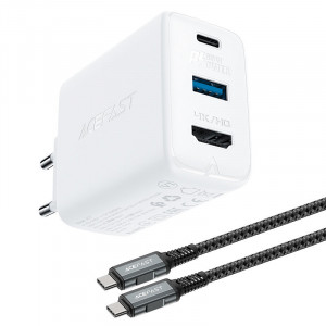 Зарядно за стена ACEFAST 2в1 GaN 65W USB Type A / USB Type C / HDMI 4K @ 60Hz + кабел USB Type C към USB Type C (A17) бяло - Img 1