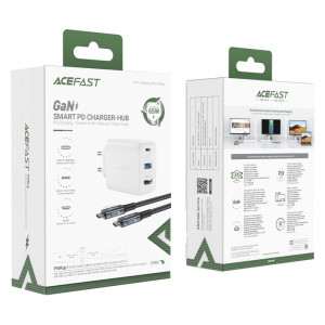 Зарядно за стена ACEFAST 2в1 GaN 65W USB Type A / USB Type C / HDMI 4K @ 60Hz + кабел USB Type C към USB Type C (A17) бяло - Img 4