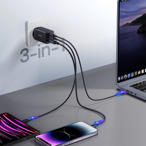 Зарядно за стена JOYROOM GaN 65W USB Type A / 2x USB Type C черен + кабел USB Type C към USB Type C 100W 1.2m (TCG01) черно - Img 9