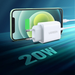 Зарядно за стена UGREEN 20W 3A USB Type C PD3.0 QC4.0+ (60450) бяло - Img 3
