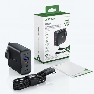 Зарядно за стена (UK стандарт) ACEFAST GaN 100W USB Type A / 3x USB Type C PD черно - Img 6