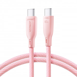Кабел за зареждане и данни с оплетка JOYROOM Multi-Color SA34-CC3 USB Type C към USB Type C 60W с бързо зареждане 1m розов - Img 1