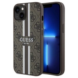 Оригинален калъф тип книга GUESS 4G Printed Stripes MagSafe - iPhone 13 / 14 / 15 кафяв - Img 1