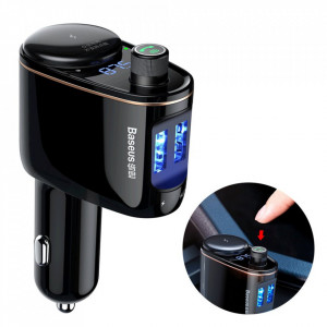 Bluetooth FM трансмитер със зарядно за кола BASEUS Locomotive 3.4A 2x USB Type A (CCALL-RH01) черно - Img 2