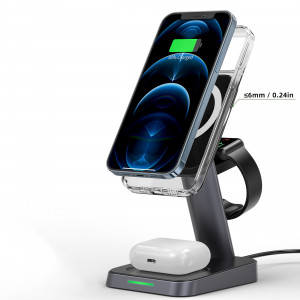 Безжично зарядно със стойка ACEFAST Qi 15W за iPhone (поддържа Magsafe), Apple Watch и AirPods (E3) черно - Img 8