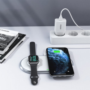 Безжично зарядно със стойка CHOETECH Qi 10W 2в1 MFi + кабел USB Type C (T317) бяло - Img 7
