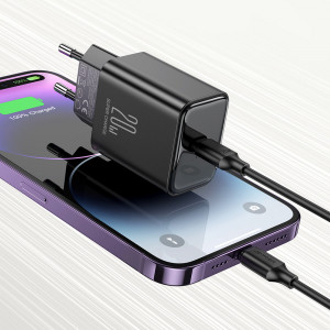 Зарядно за стена JOYROOM JR-TCF06 20W USB Type C Power Delivery + кабел USB Type C към Lightning черно - Img 3