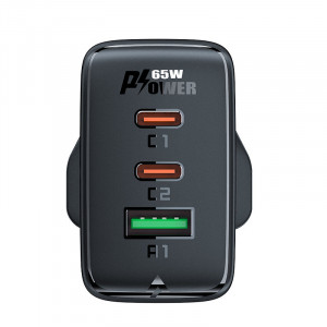 Зарядно за стена (UK стандарт) ACEFAST GaN 65W USB Type A / 2x USB Type C PD (A44) бяло - Img 3