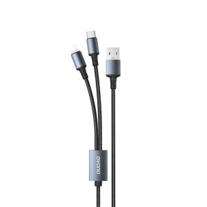 Кабел за зареждане и данни DUDAO 2в1 USB Type A към USB Type C / Lightning 6A (TGL2) черен - Img 1
