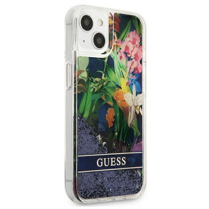 Оригинален гръб GUESS Flower Liquid Glitter GUHCP13SLFLSB - iPhone 13 mini син - Img 2