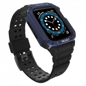 Подсилен калъф за корпус с каишка Protect - Apple Watch 45mm Series 9 / 45mm Series 8 / 45mm Series 7 / 44mm SЕ (2nd gen) / 44mm SE / 44mm Series 6 / 44mm Series 5 / 44mm Series 4 / 42mm Series 3 / 42mm Series 2 черен - Img 1