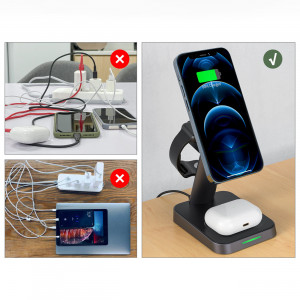 Безжично зарядно със стойка ACEFAST Qi 15W за iPhone (поддържа Magsafe), Apple Watch и AirPods (E3) черно - Img 9