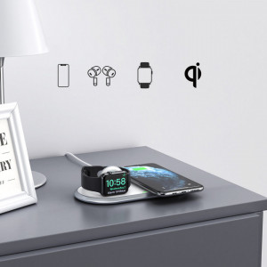 Безжично зарядно със стойка CHOETECH Qi 10W 2в1 MFi + кабел USB Type C (T317) бяло - Img 2