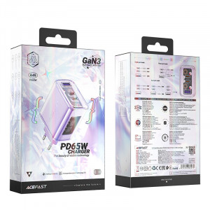 Зарядно за стена ACEFAST GaN 65W USB Type A / 2x USB Type C (A45) лилаво - Img 4