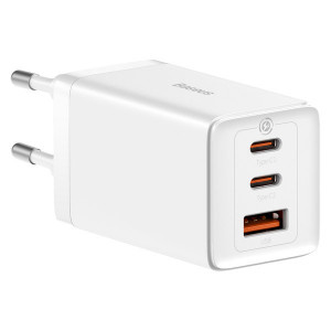 Зарядно за стена BASEUS GaN5 Pro 65W USB Type A / 2x USB Type C + кабел USB Type C към USB Type C 100W бяло - Img 1