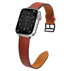 Каишка от естествена кожа Leather - Apple Watch Ultra 49mm / Ultra 2 49mm / 45mm Series 9 / 45mm Series 8 / 45mm Series 7 / 44mm SЕ (2nd gen) / 44mm SE / 44mm Series 6 / 44mm Series 5 / 44mm Series 4 / 42mm Series 3 / 42mm Series 2 червен - Img 3