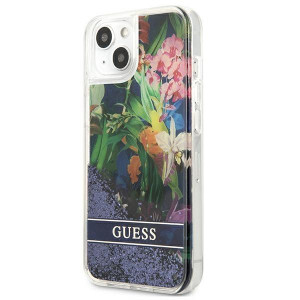 Оригинален гръб GUESS Flower Liquid Glitter GUHCP13SLFLSB - iPhone 13 mini син - Img 3