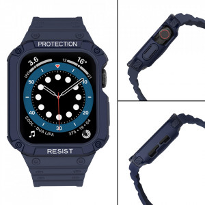 Подсилен калъф за корпус с каишка Protect - Apple Watch 45mm Series 9 / 45mm Series 8 / 45mm Series 7 / 44mm SЕ (2nd gen) / 44mm SE / 44mm Series 6 / 44mm Series 5 / 44mm Series 4 / 42mm Series 3 / 42mm Series 2 син - Img 4