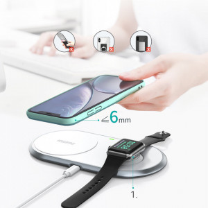 Безжично зарядно със стойка CHOETECH Qi 10W 2в1 MFi + кабел USB Type C (T317) бяло - Img 8