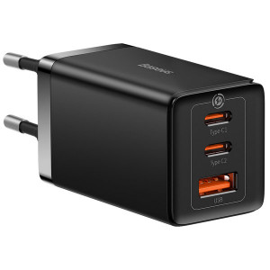 Зарядно за стена BASEUS GaN5 Pro 65W USB Type A / 2x USB Type C + кабел USB Type C към USB Type C 100W черно - Img 1