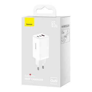 Зарядно за стена BASEUS GaN5 Pro 65W USB Type A / 2x USB Type C + кабел USB Type C към USB Type C 100W бяло - Img 5