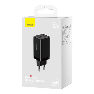 Зарядно за стена BASEUS GaN5 Pro 65W USB Type A / 2x USB Type C + кабел USB Type C към USB Type C 100W черно - Img 5
