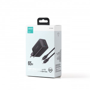 Зарядно за стена JOYROOM GaN 65W USB Type A / 2x USB Type C черен + кабел USB Type C към USB Type C 100W 1.2m (TCG01) черно - Img 5