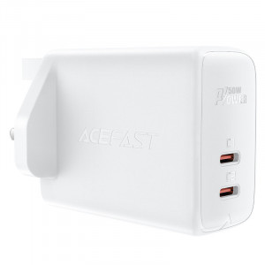 Зарядно за стена (UK стандарт) ACEFAST GaN 50W 2x USB Type C PPS PD Q3 3.0 AFC FCP (A32) бяло - Img 1