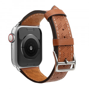 Каишка от естествена кожа Leather - Apple Watch Ultra 49mm / Ultra 2 49mm / 45mm Series 9 / 45mm Series 8 / 45mm Series 7 / 44mm SЕ (2nd gen) / 44mm SE / 44mm Series 6 / 44mm Series 5 / 44mm Series 4 / 42mm Series 3 / 42mm Series 2 кафяв - Img 2