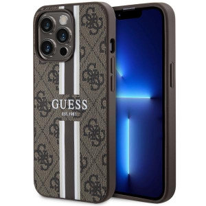 Оригинален гръб GUESS 4G Printed Stripe MagSafe GUHMP13LP4RPSW - iPhone 13 Pro кафяв - Img 1