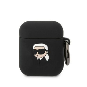 Оригинален калъф за слушалки Karl LAGERFELD Silicone Karl Head 3D KLA2RUNIKK - AirPods 1 / 2 черен - Img 1