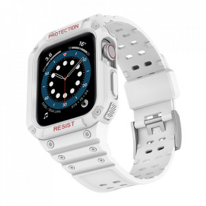 Подсилен калъф за корпус с каишка Protect - Apple Watch 45mm Series 9 / 45mm Series 8 / 45mm Series 7 / 44mm SЕ (2nd gen) / 44mm SE / 44mm Series 6 / 44mm Series 5 / 44mm Series 4 / 42mm Series 3 / 42mm Series 2 бял - Img 2